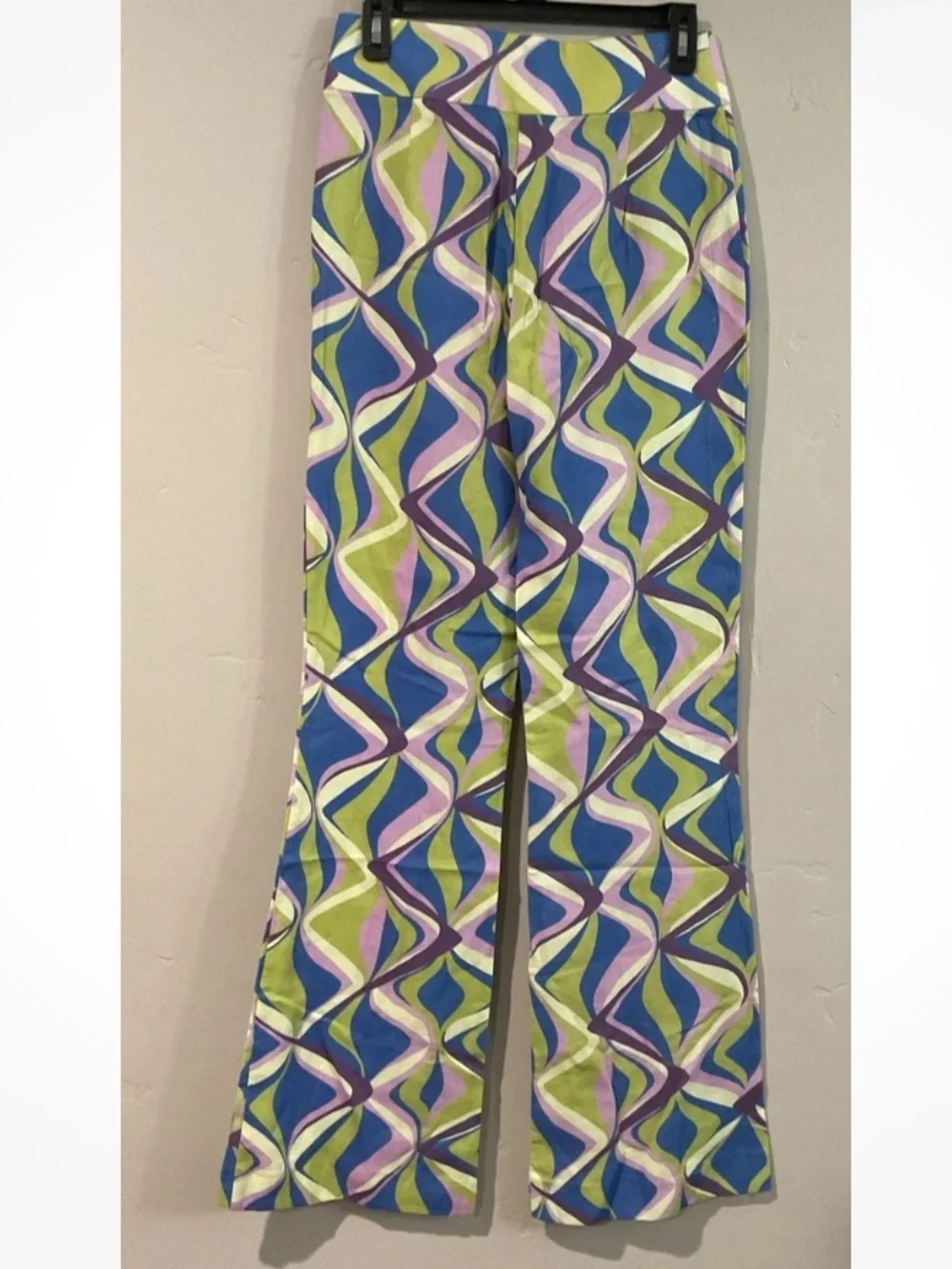 Zara Linen Blend Flared High Rise Pants Multicolor Geometric Print Sz Med